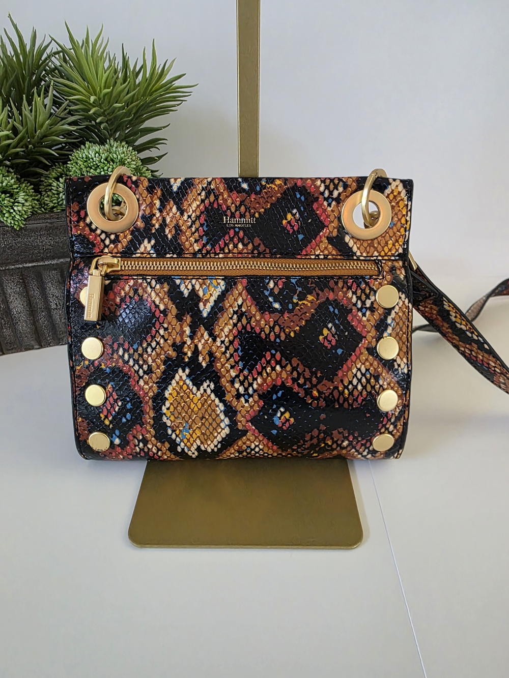 Hammitt Tony Small Botanical Snake Print Leather Crossbody Brushed Gold - Picture 13 of 15
